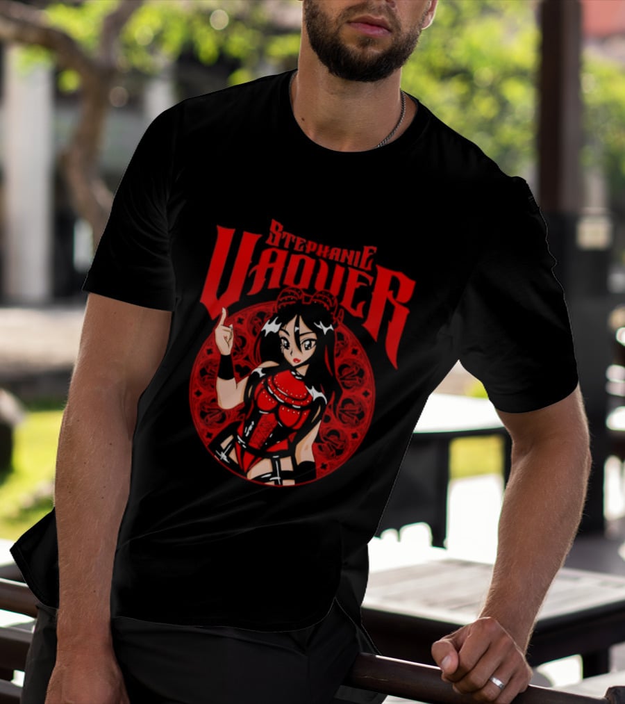 Stephanie Vaquer WWE Anime Style Character Art Red Lettering T-Shirt