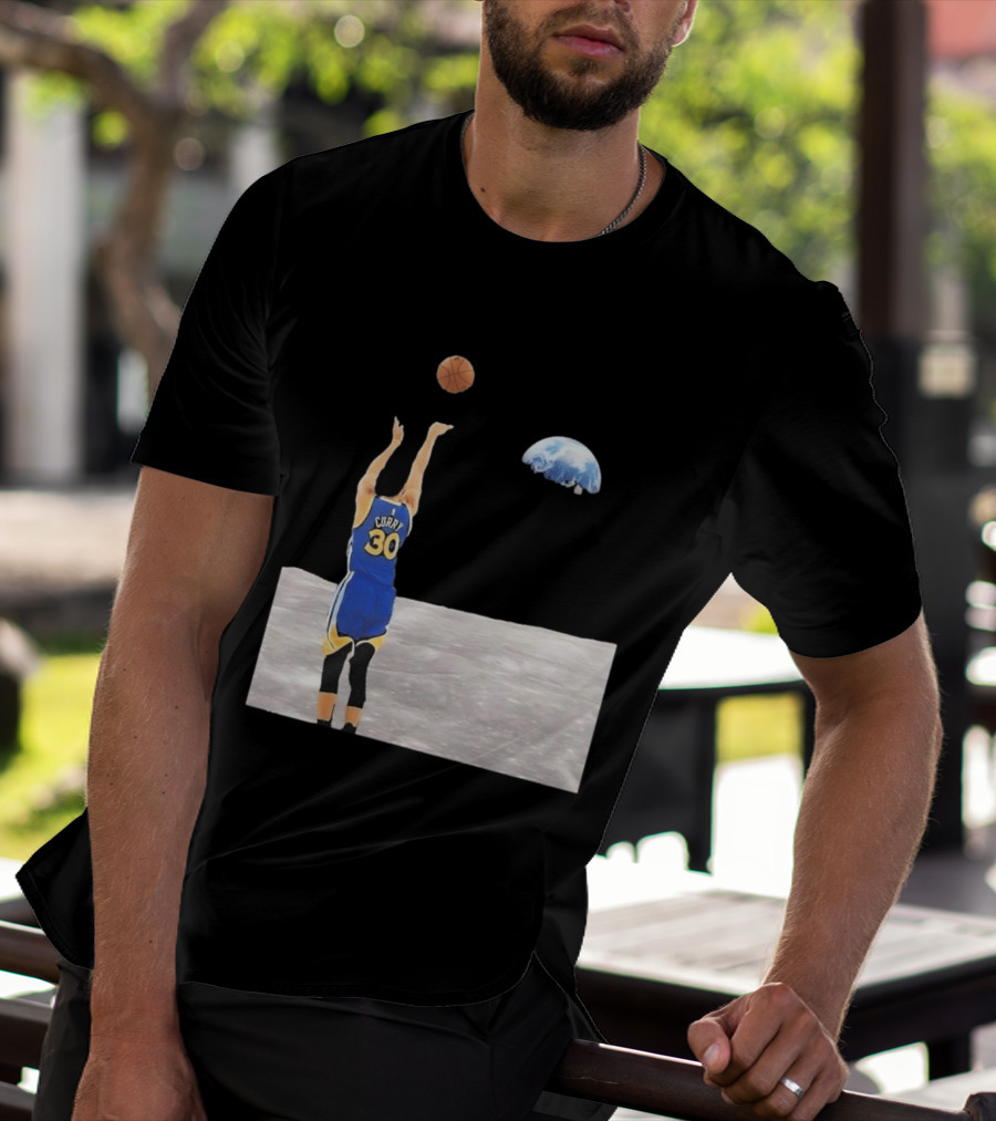 Stephen Curry 30 Shooting Basketball From Moon Earth View T-Shirt