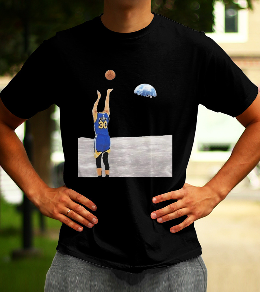 Stephen Curry 30 Shooting Basketball From Moon Earth View T-Shirt