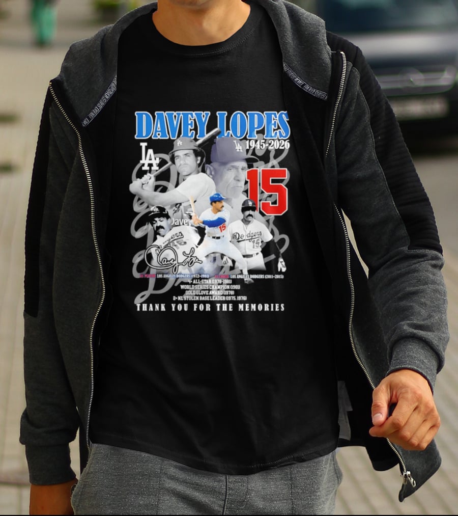 Davey Lopes Los Angeles Dodgers 1972 1981 Number 15 Thank You For The Memories T-Shirt