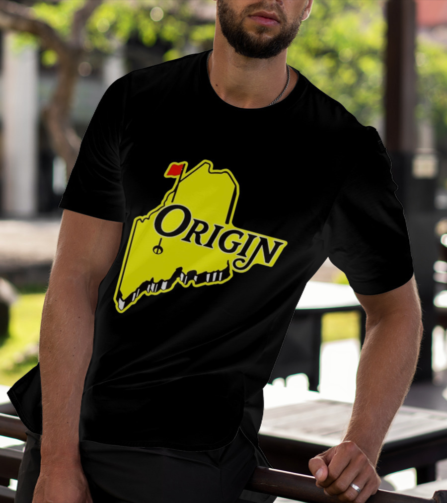 Origin USA Masters Golf Yellow Maine Flag Map T-Shirt