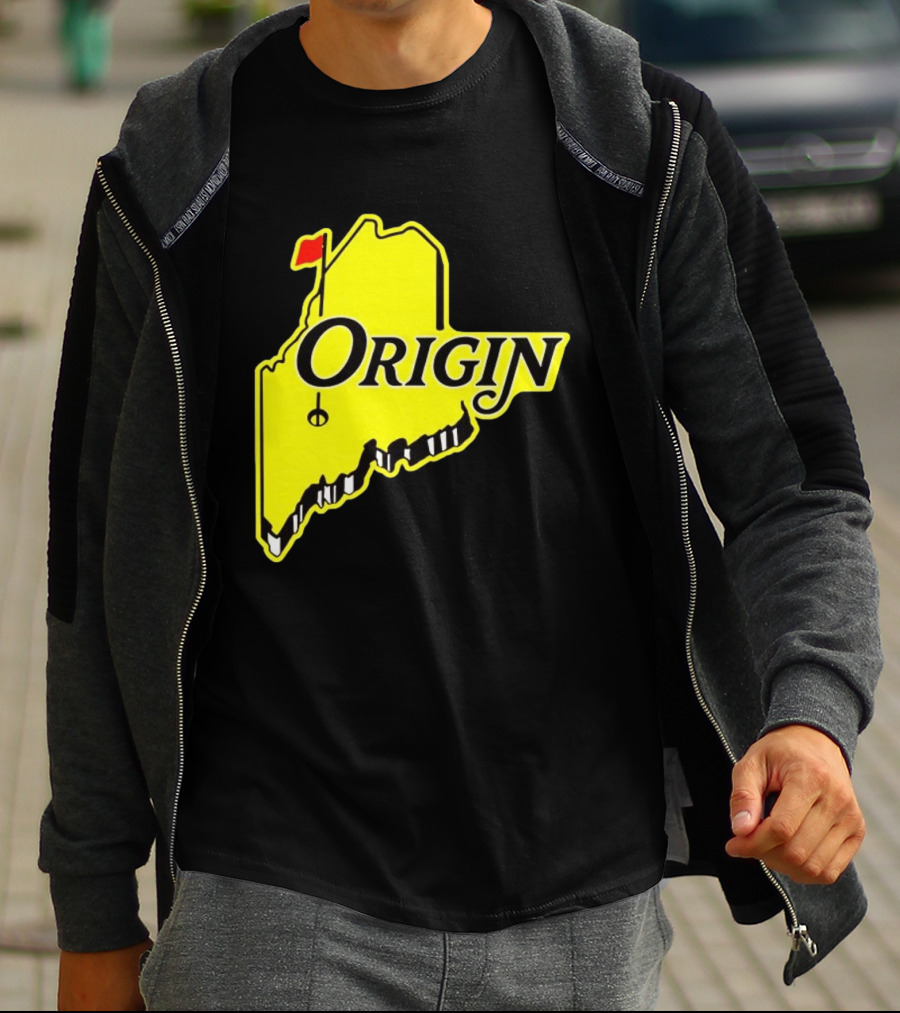 Origin USA Masters Golf Yellow Maine Flag Map T-Shirt