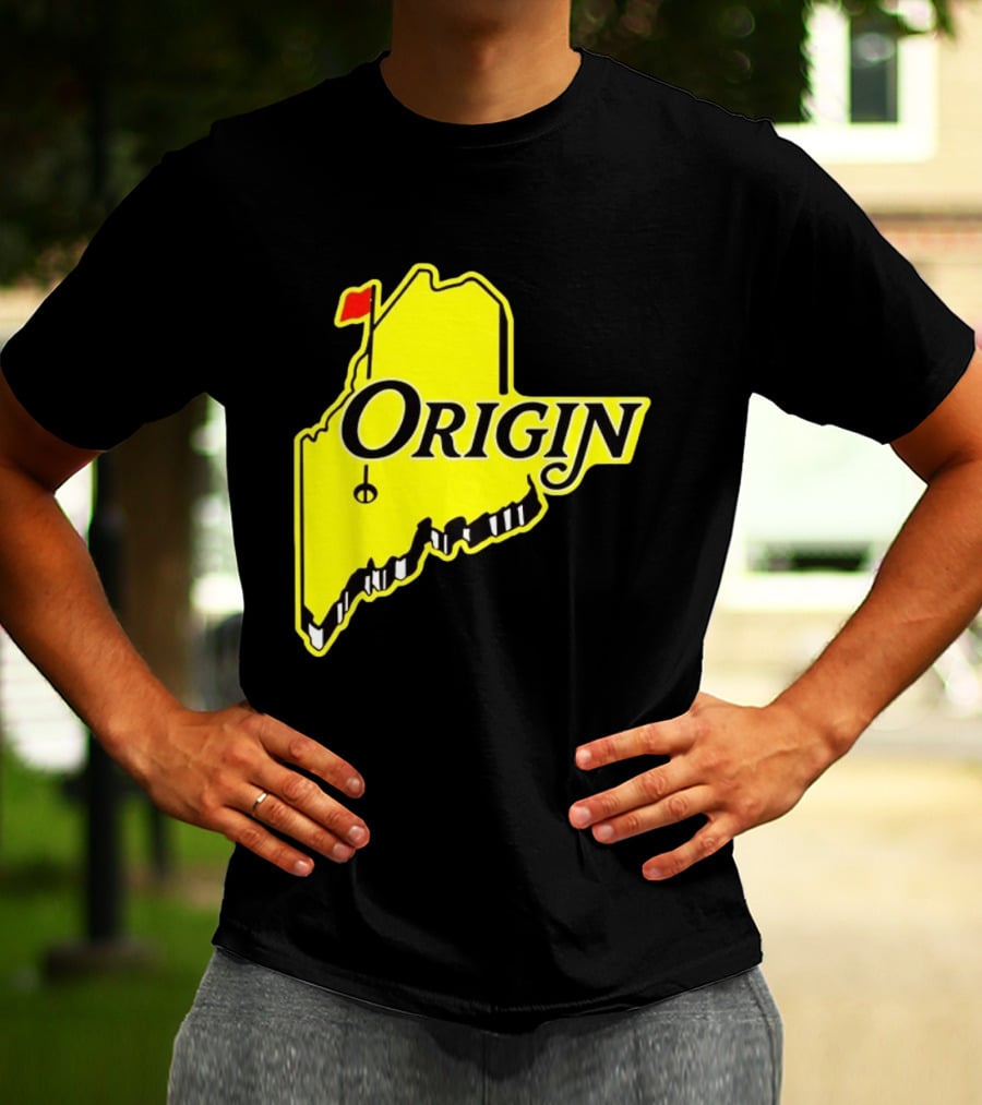 Origin USA Masters Golf Yellow Maine Flag Map T-Shirt