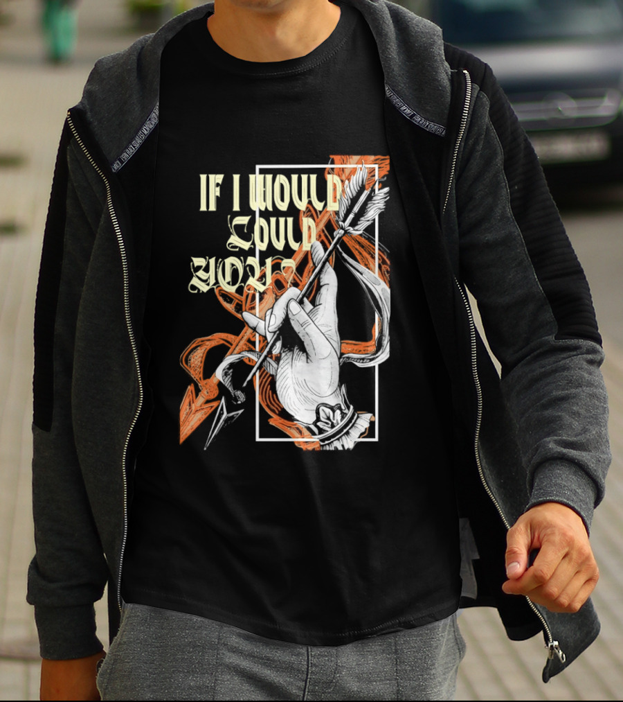 If I Would Could You Retro Hand Drawn Arrow Motif T-Shirt