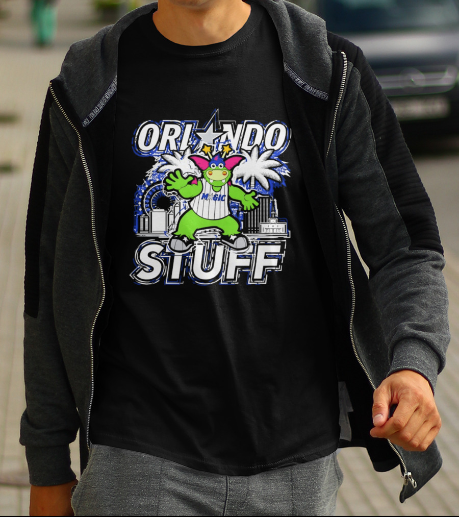 Orlando Magic Stuff NBA Mascot With Star Palms And City Skyline T-Shirt