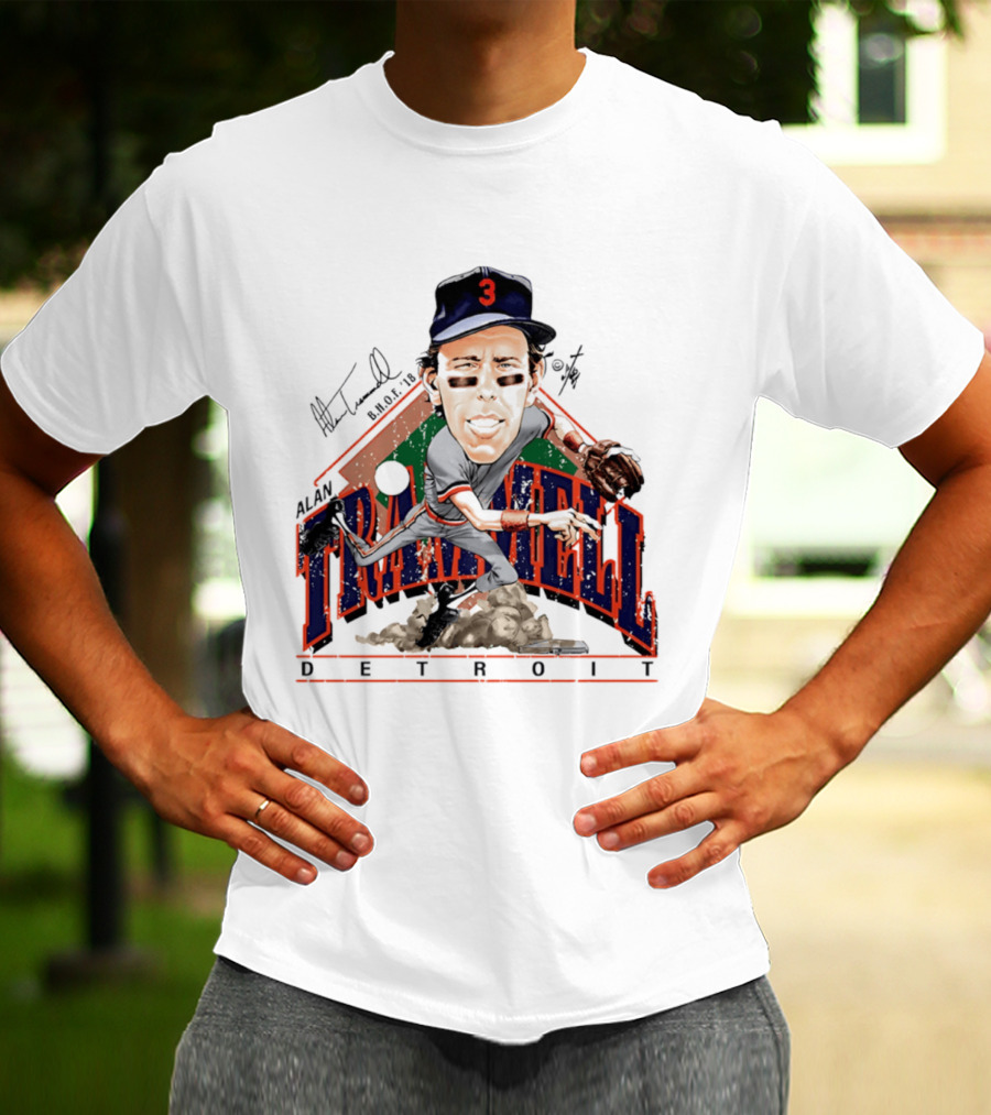 Alan Trammell Detroit Tigers Bruce Stark Collection Signed Caricature T-Shirt