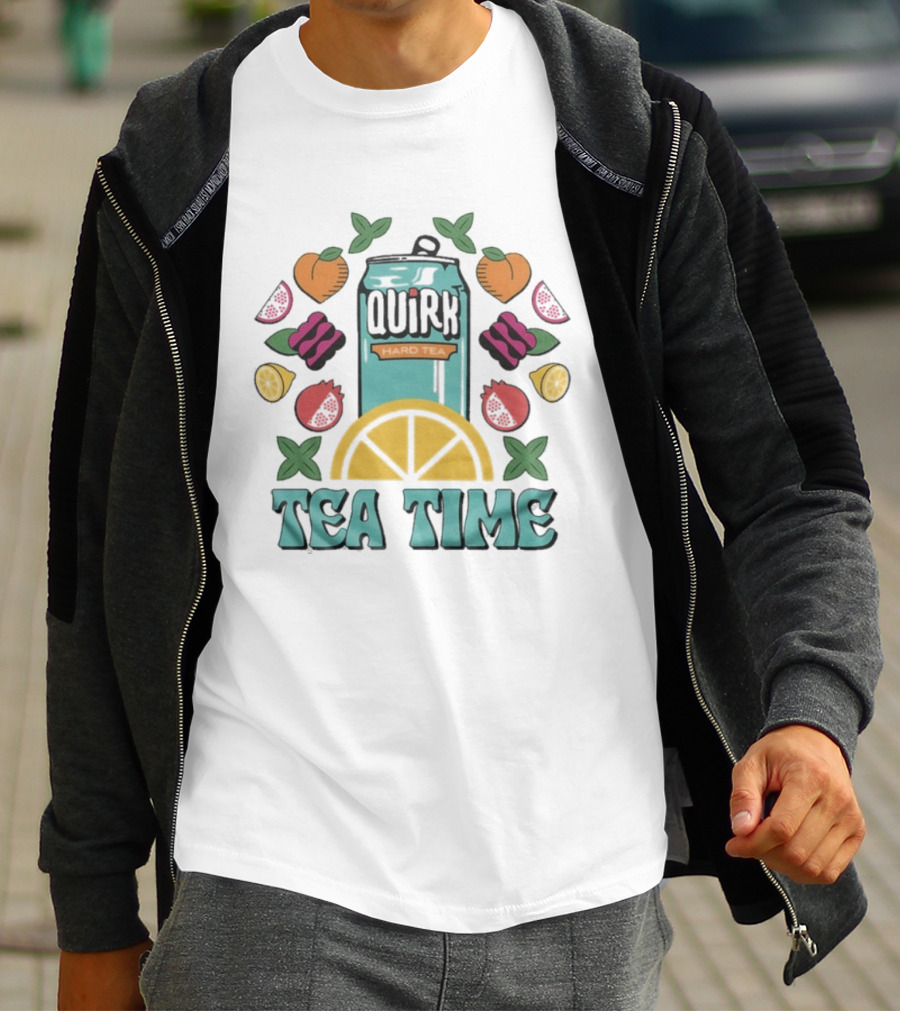 Quirk Tea Time White Teal Ringer Citrus Fruits Can T-Shirt
