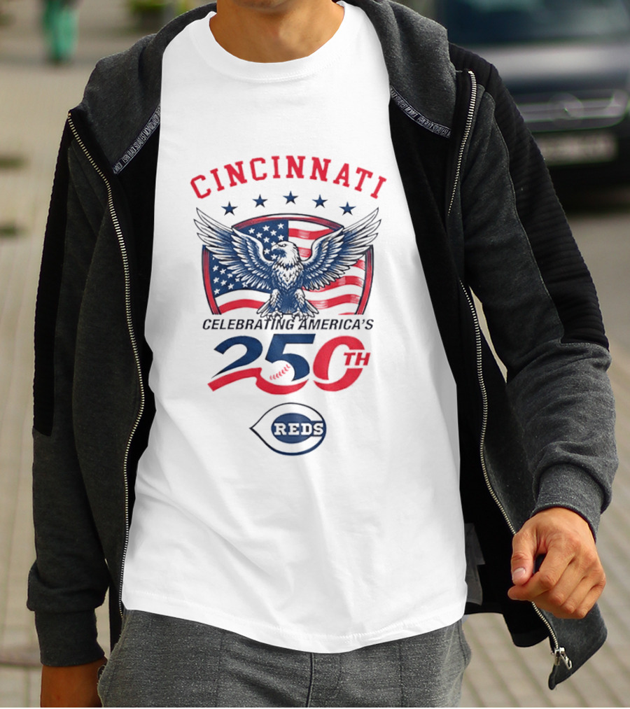 Cincinnati Celebrating America's 250th Anniversary 1776 2026 Reds American Flag Eagle T-Shirt