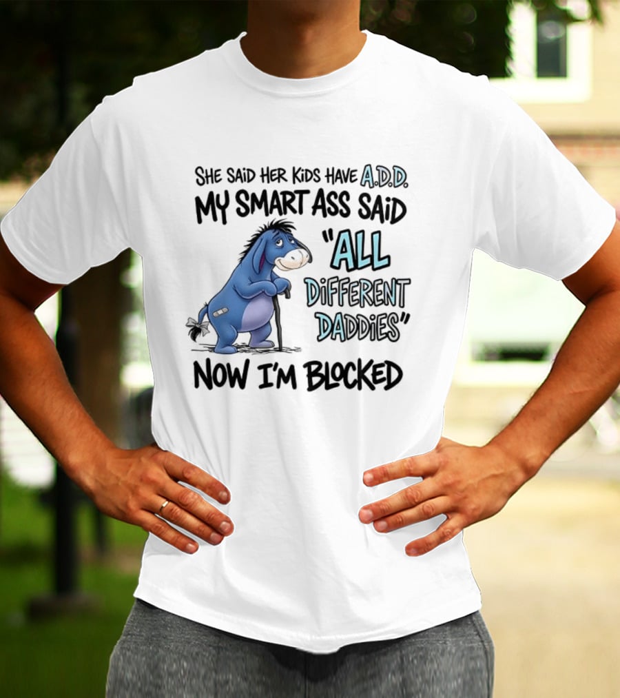 She Said Her Kids Have ADD My Smart Ass Said All Different Daddies Now I'm Blocked Eeyore T-Shirt