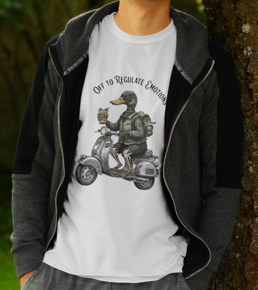 Zombie Duck Riding Scooter Off To Regulate Emotions T-Shirt