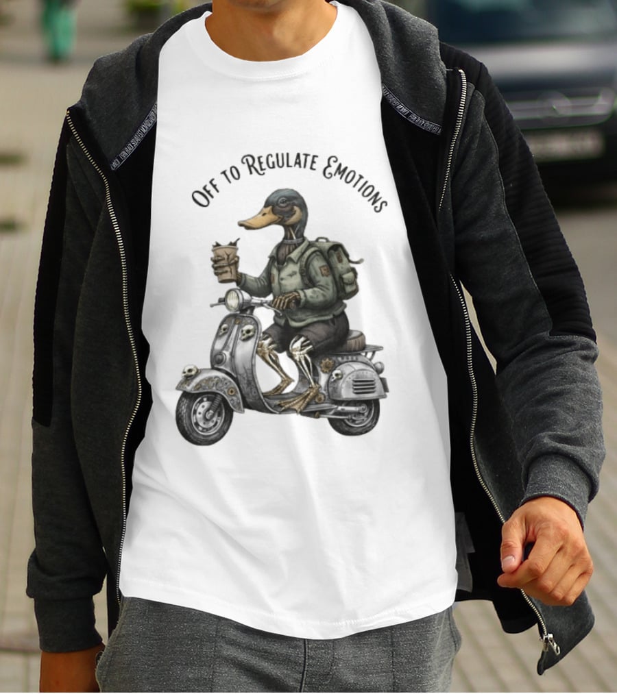 Zombie Duck Riding Scooter Off To Regulate Emotions T-Shirt
