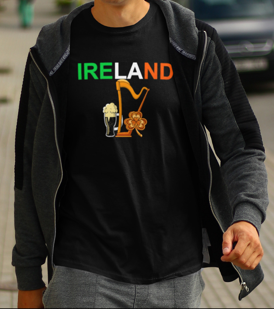 Ireland Heritage Land Harp Beer Clover T-Shirt