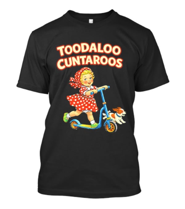 Toodaloo Cuntarooms Scooting Girl And Dog Red Polka Dot Dress T-Shirt