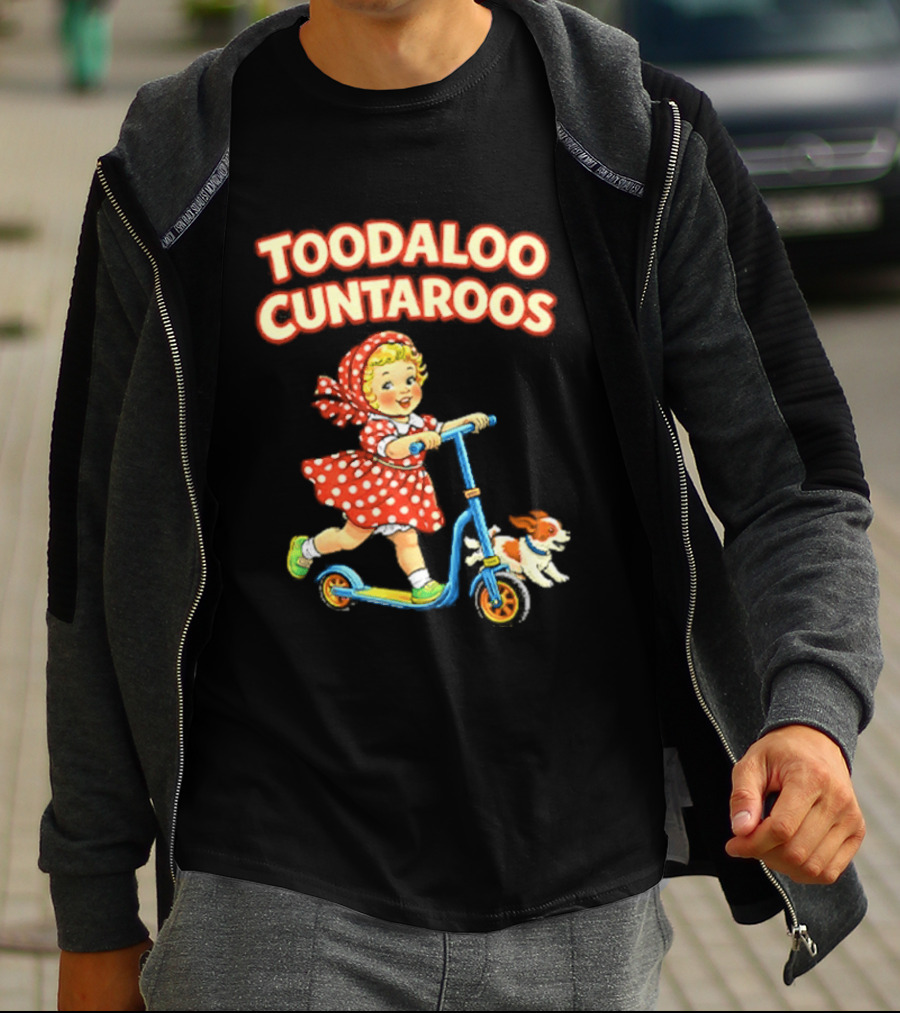 Toodaloo Cuntarooms Scooting Girl And Dog Red Polka Dot Dress T-Shirt