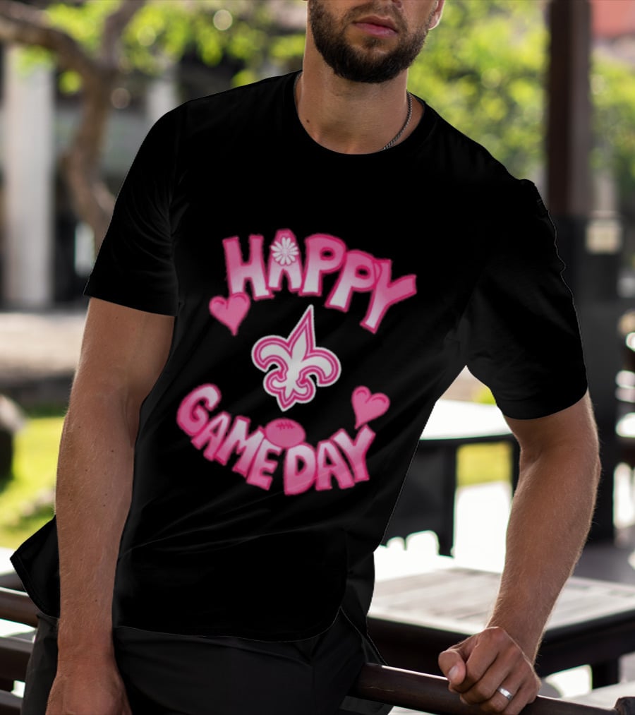 Valentine's Day Happy Gameday New Orleans Saints Fleur De Lis Heart 2025 T-Shirt