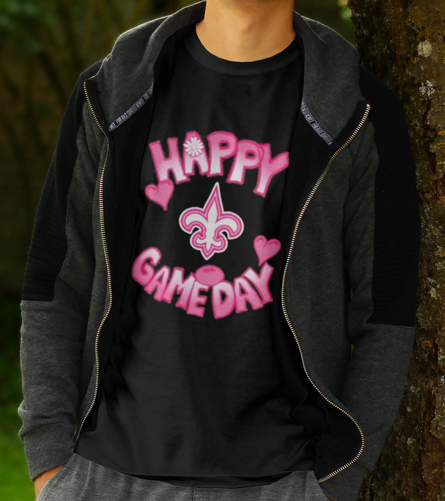 Valentine's Day Happy Gameday New Orleans Saints Fleur De Lis Heart 2025 T-Shirt