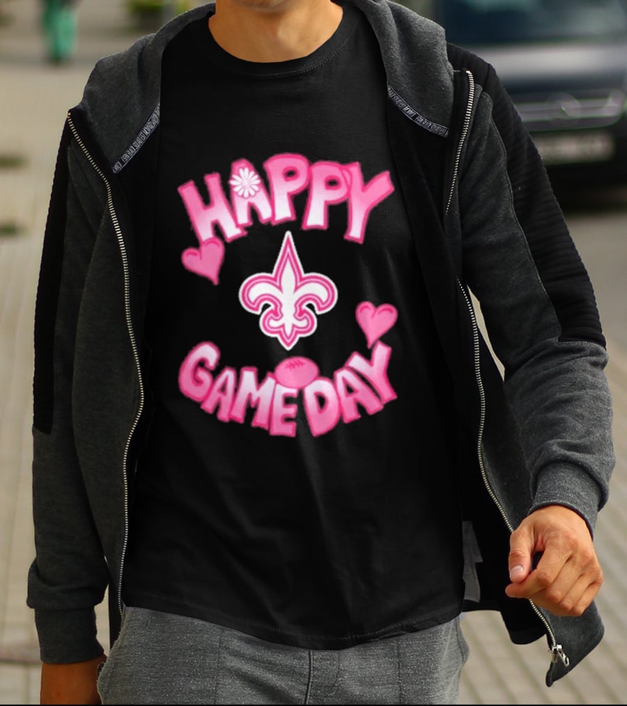 Valentine's Day Happy Gameday New Orleans Saints Fleur De Lis Heart 2025 T-Shirt