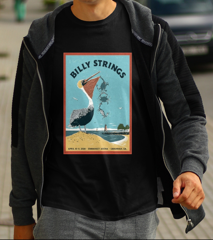 Billy Strings Enmarket Arena Savannah GA April 10 11 2026 Pelican With Lighthouse Ocean Scene T-Shirt