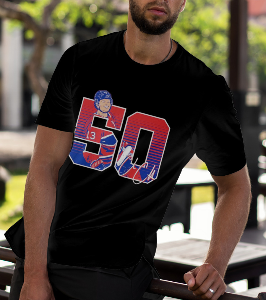 Cole Caufield 50 Goal Montreal Number 13 Hockey Player Signature T-Shirt
