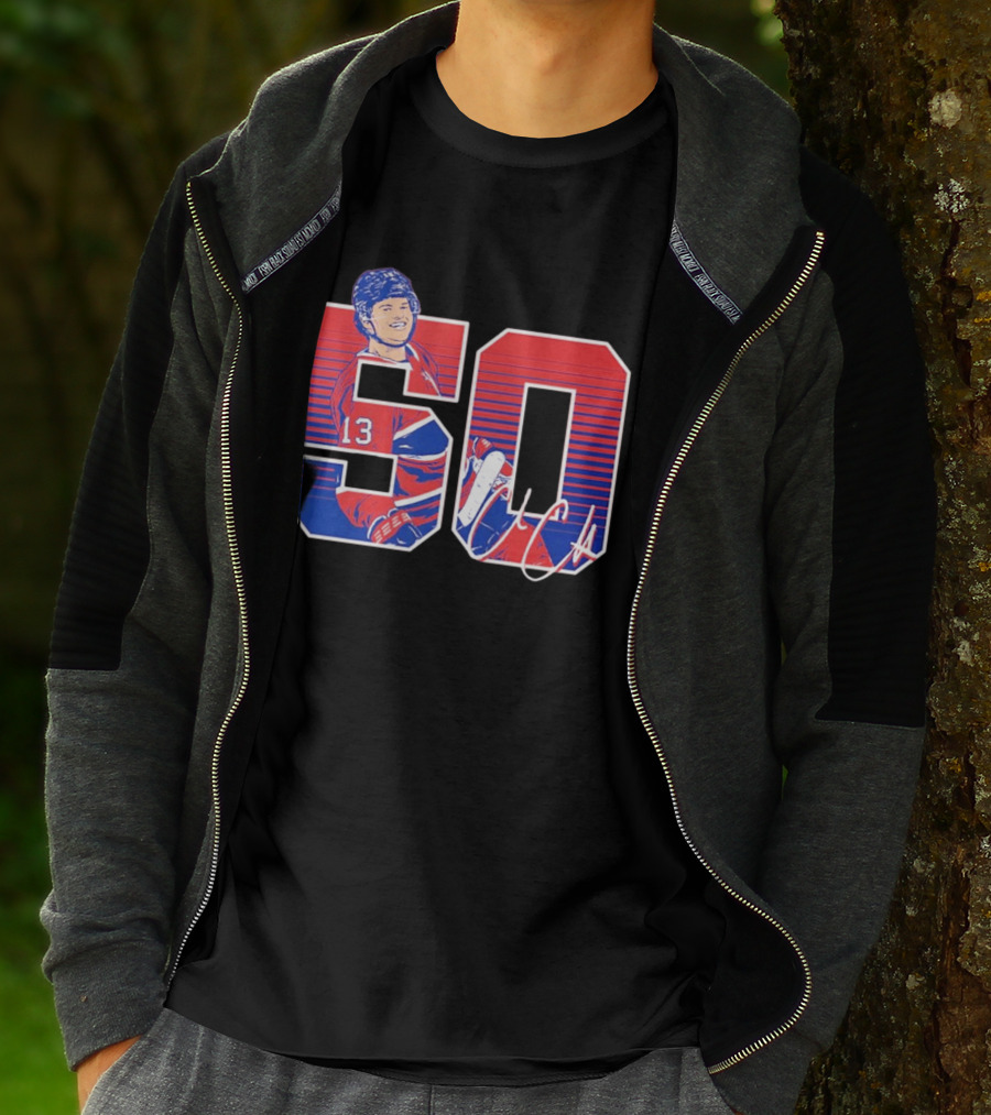 Cole Caufield 50 Goal Montreal Number 13 Hockey Player Signature T-Shirt