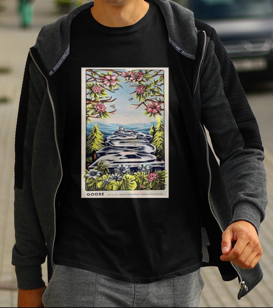 Goose April 10 2026 Asheville North Carolina Concert Florals And Pathway T-Shirt
