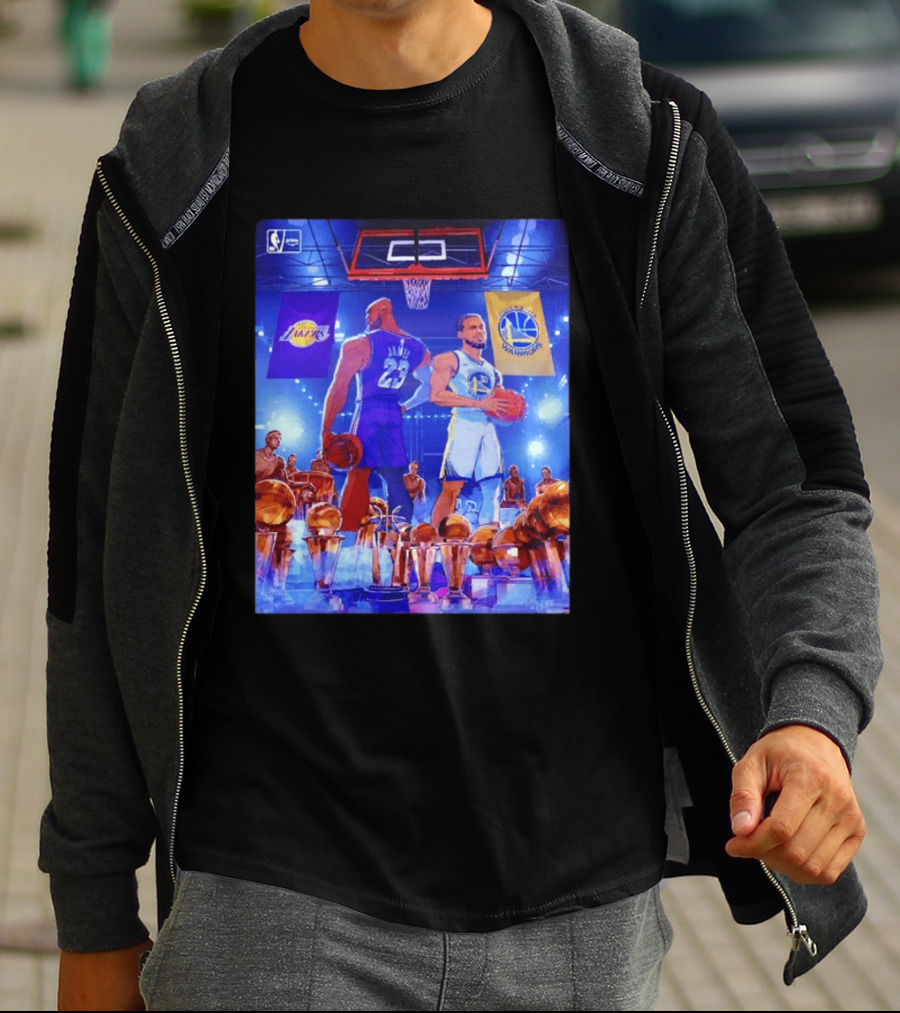 LeBron James Lakers Stephen Curry Warriors NBA Players With Championship Trophies T-Shirt