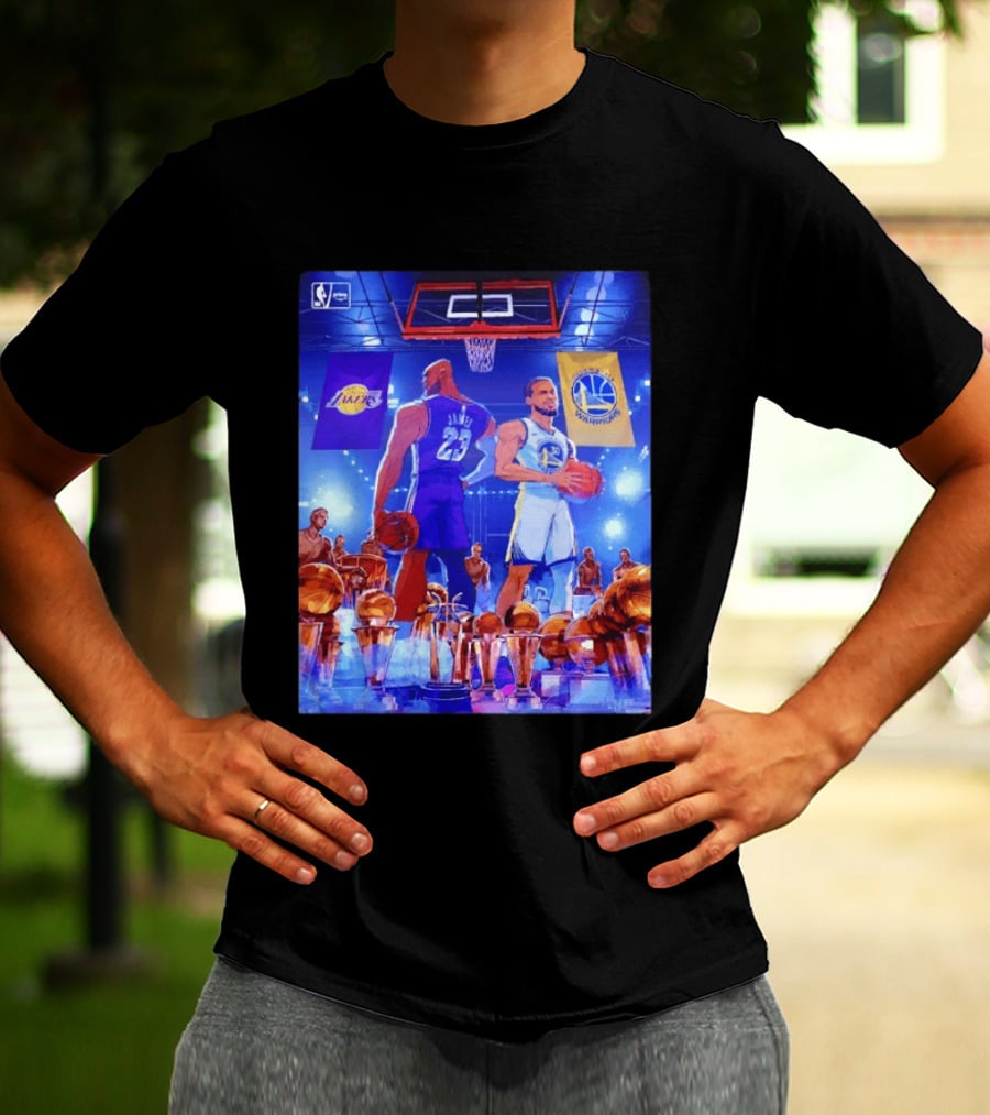 LeBron James Lakers Stephen Curry Warriors NBA Players With Championship Trophies T-Shirt