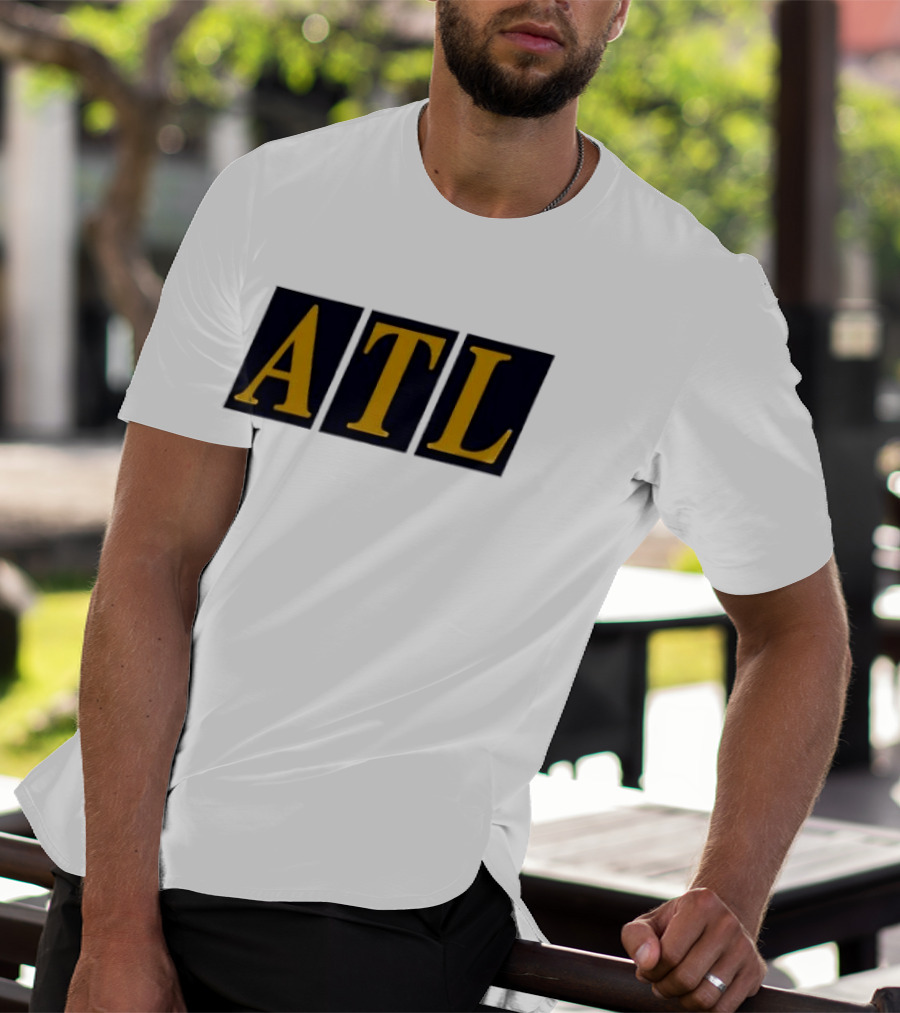 ATL Bold Minimalist Style Gold Text On Black T-Shirt