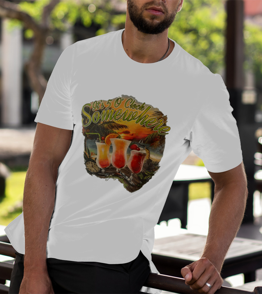 It's 5 O' Somewhere Tropical Sunset Cocktails And Palm Trees T-Shirt