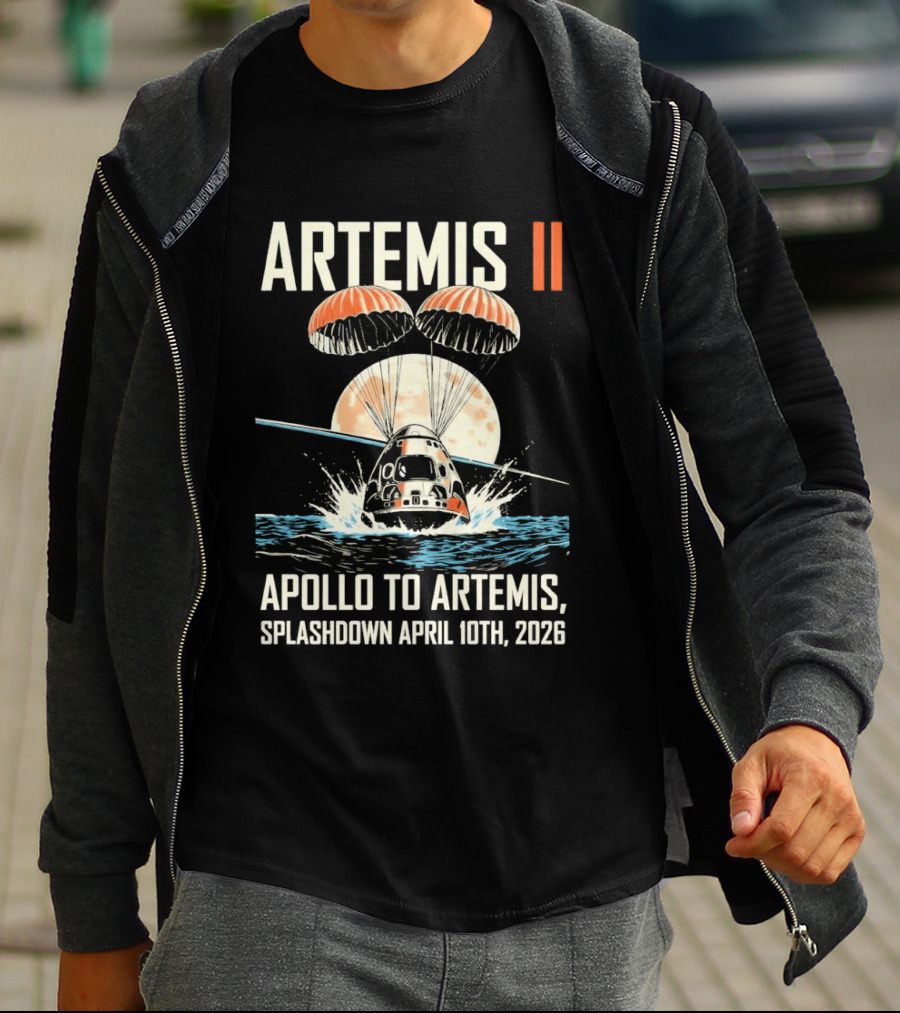 Artemis II Apollo To Artemis Splashdown April 10th 2026 Parachute Moon Ocean Scene T-Shirt