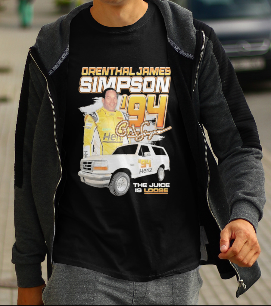 Orenthal James Simpson '94 The Juice Is Loose Hertz Racing T-Shirt