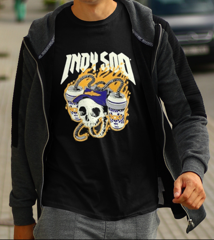 Indy 500 Skull With Flames And Racing Helmet T-Shirt