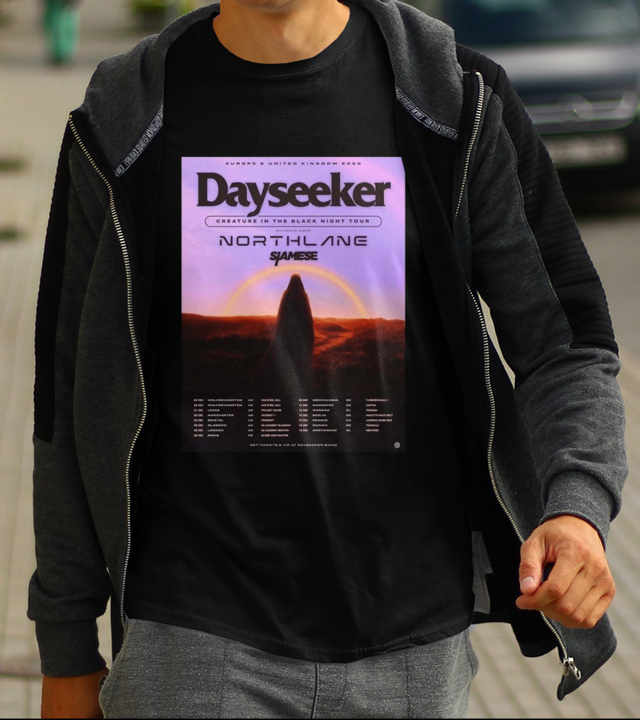 Dayseeker Europe UK 2026 Creature In The Black Night Tour With Northlane And Siamese T-Shirt