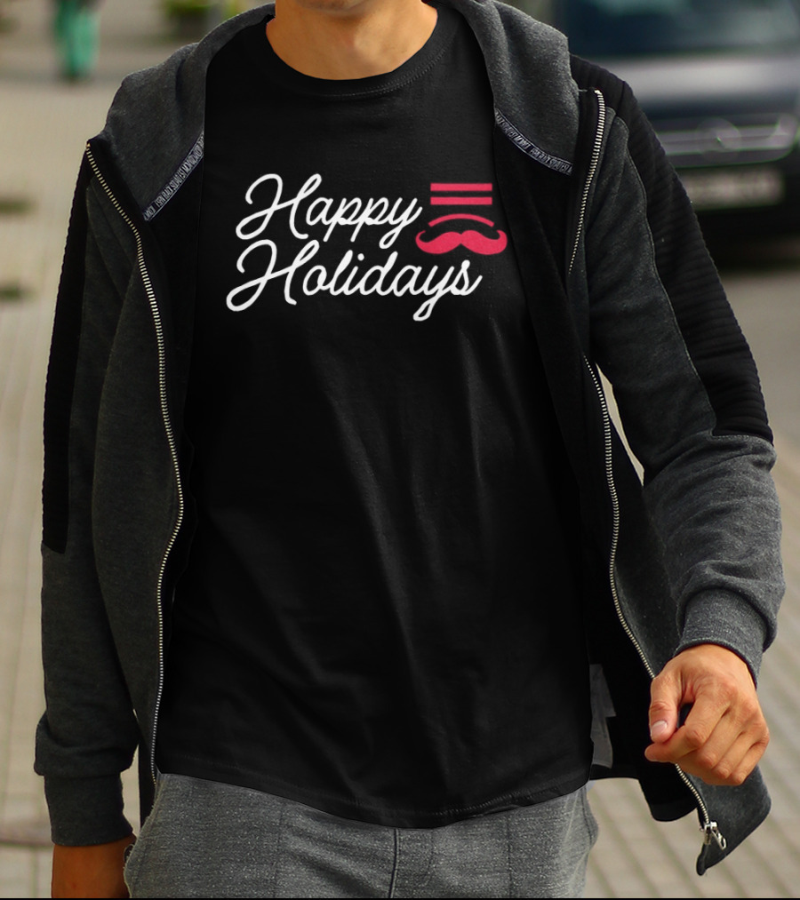 Happy Holidays Cincinnati Baseball Mustache T-Shirt