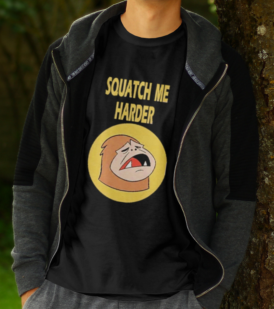 Squatch Me Harder Bigfoot Meme Funny Cartoon Face Yellow Circle T-Shirt