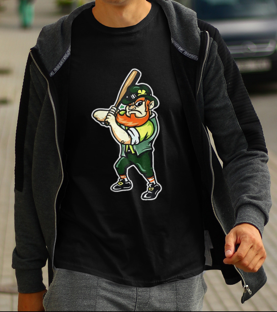 Leprechaun Saint Patrick's Day Baseball Player Iconic Irish T-Shirt