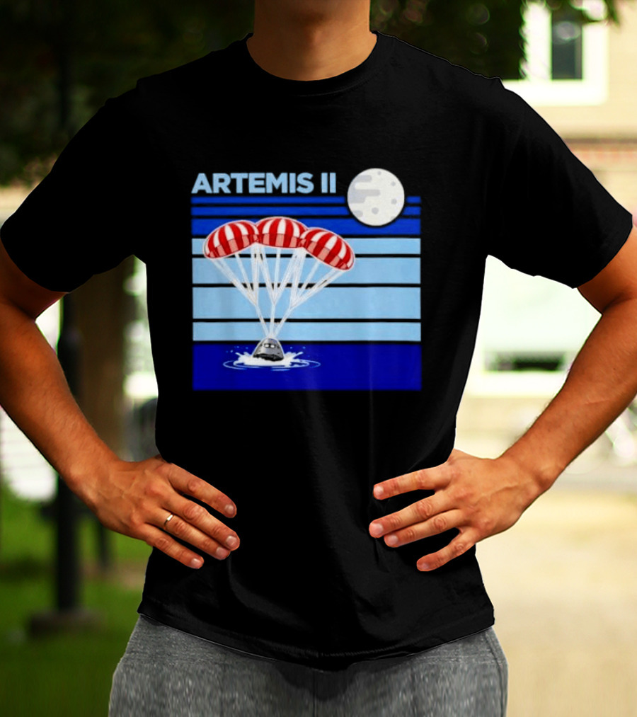 Artemis II Splashdown Red Parachutes Lunar Moon Landing T-Shirt