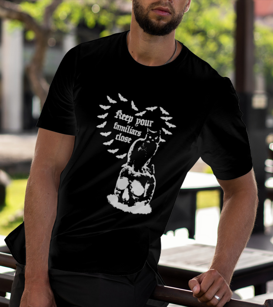 Keep Your Familiars Close Owl Skull And Bats T-Shirt
