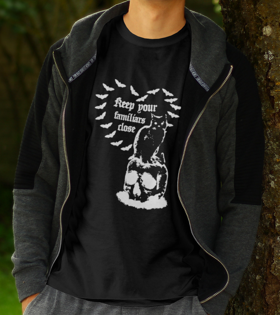 Keep Your Familiars Close Owl Skull And Bats T-Shirt