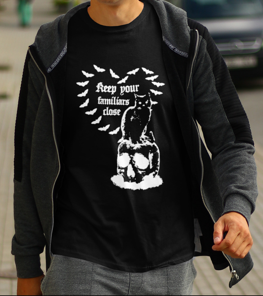 Keep Your Familiars Close Owl Skull And Bats T-Shirt
