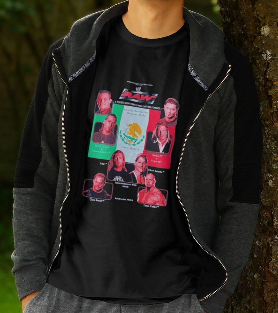 WWE Raw WrestleMania Monterrey Cage Match Featuring Randy Orton Shawn Michaels Batista Triple H Chris Jericho Shelton Benjamin Edge T-Shirt