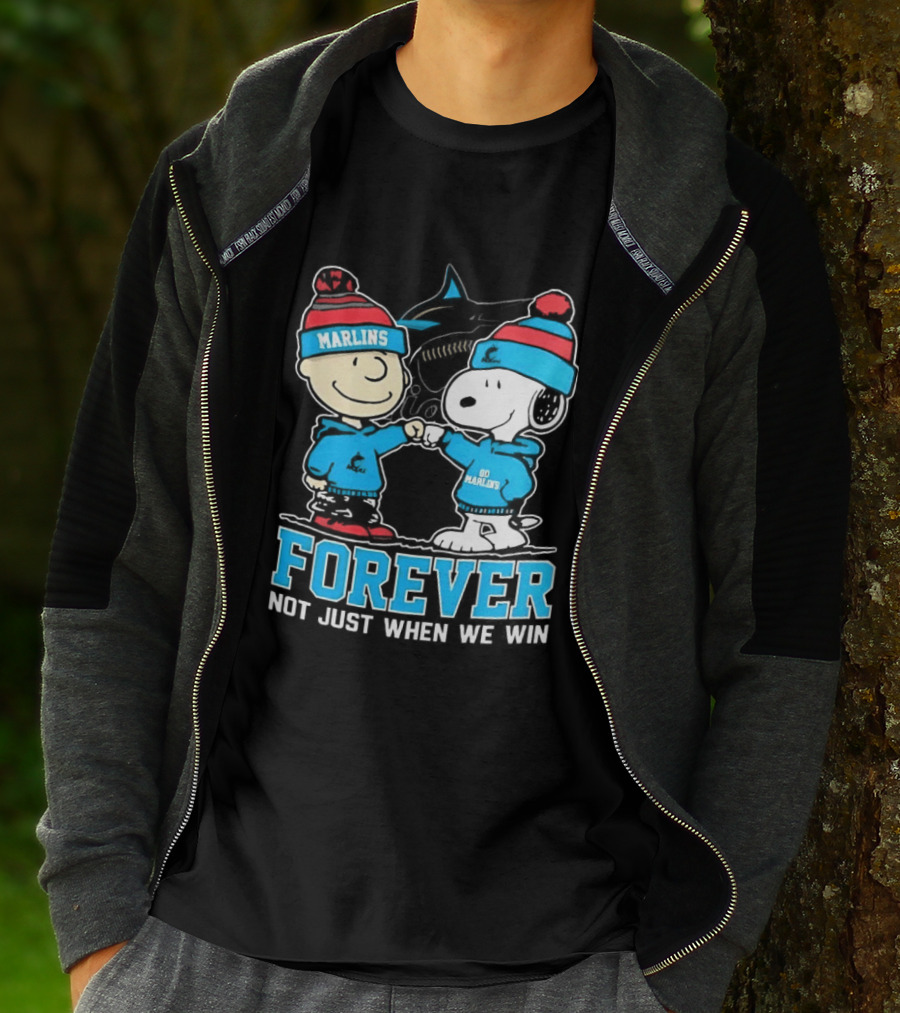 Charlie Brown Snoopy Miami Marlins Fist Bump Forever Not Just When We Win 2025 T-Shirt