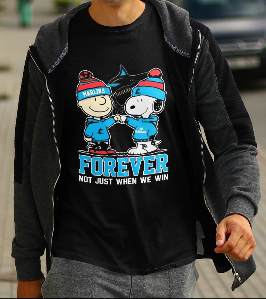 Charlie Brown Snoopy Miami Marlins Fist Bump Forever Not Just When We Win 2025 T-Shirt
