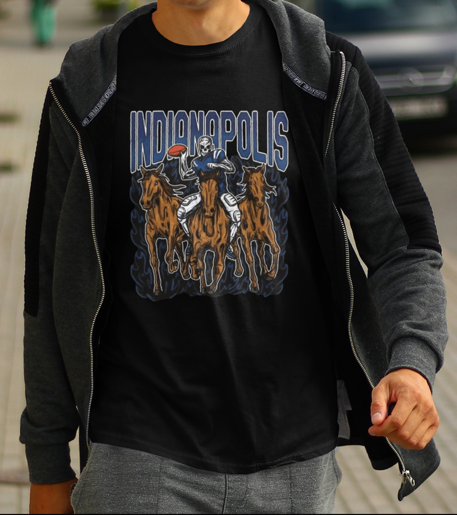 Indianapolis Colts Football Skeleton Riding Horses T-Shirt