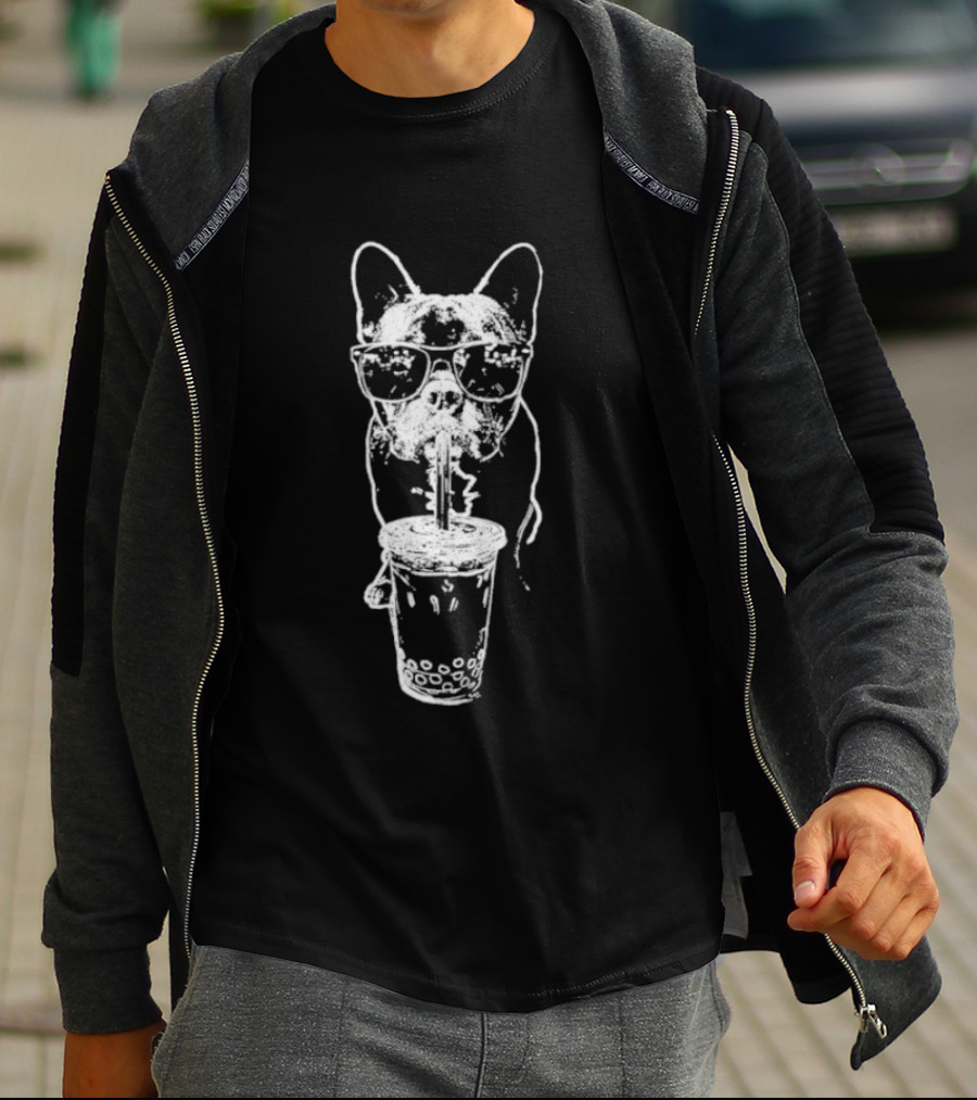 French Bulldog With Bubble Tea Glasses And Drink T-Shirt