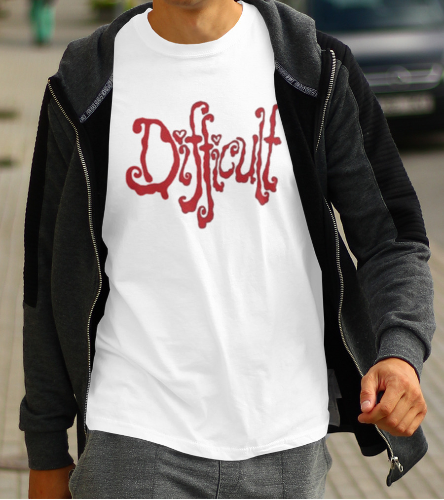 Lonely Club Difficult Red Heart Lettering T-Shirt