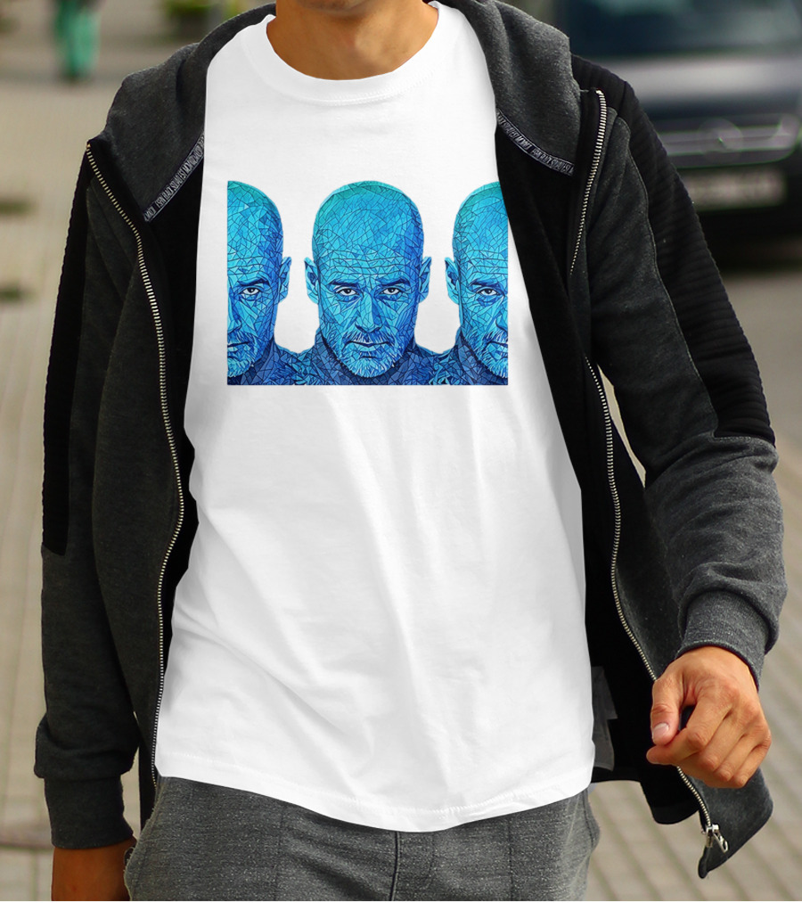 Manchester City FC Pep Guardiola Mosaic Style Blue T-Shirt