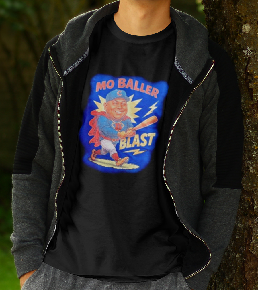 Mo Baller Blast Chicago Cubs Cartoon Superhero Baseball Player T-Shirt