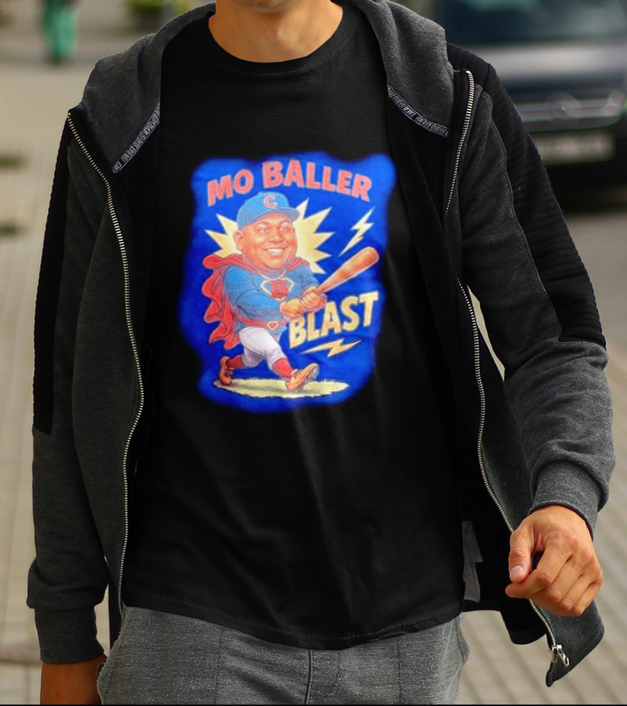 Mo Baller Blast Chicago Cubs Cartoon Superhero Baseball Player T-Shirt