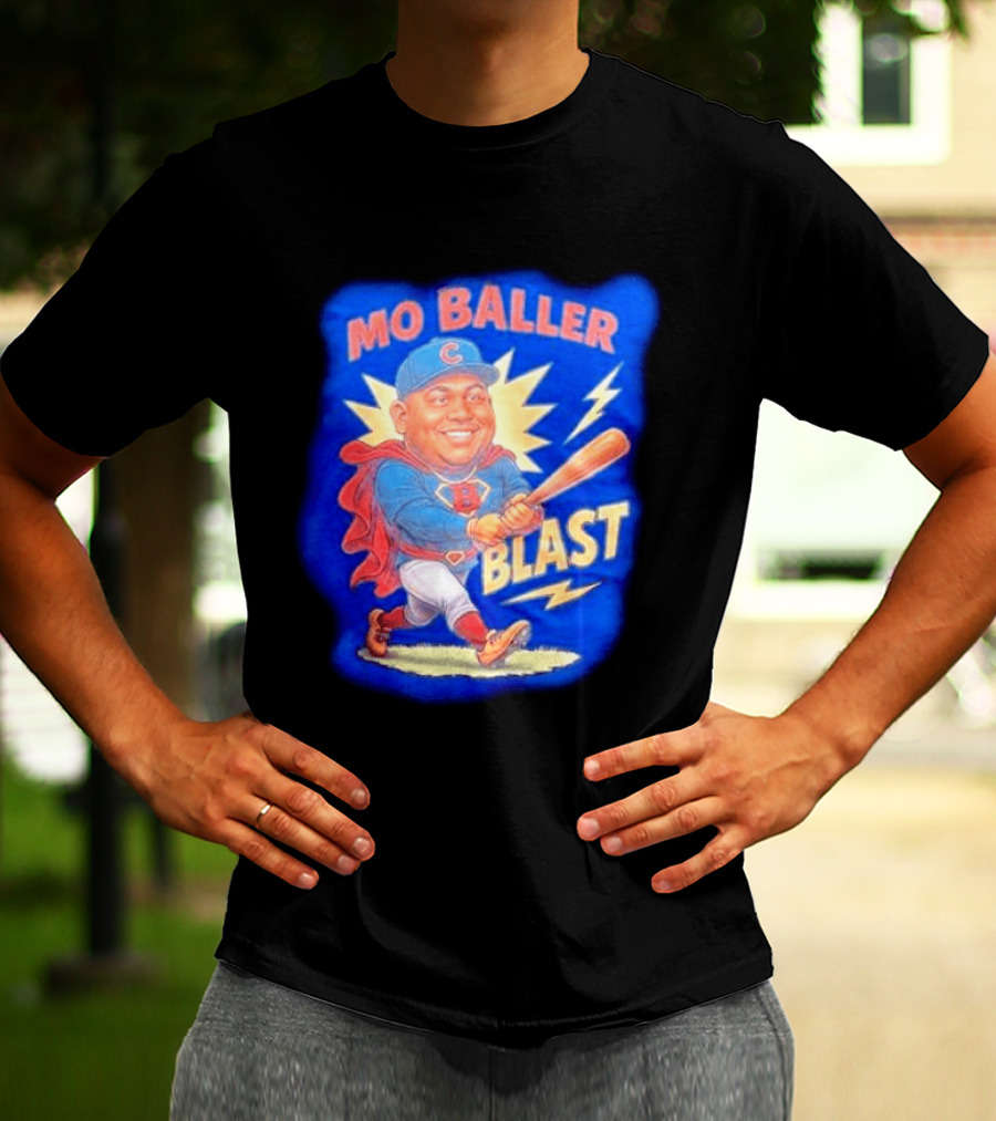 Mo Baller Blast Chicago Cubs Cartoon Superhero Baseball Player T-Shirt